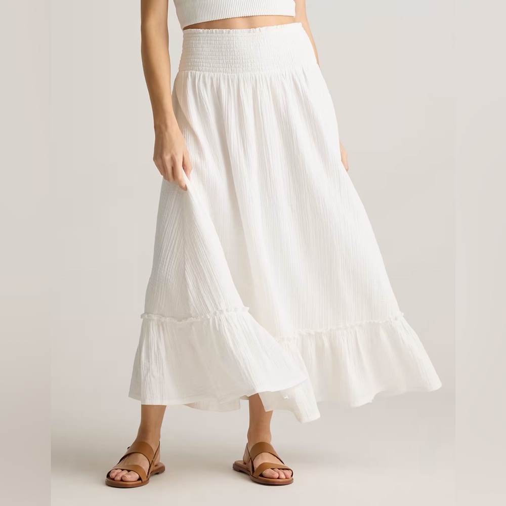 Quince White Maxi Skirt with Ruffle Hem